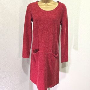 J Jill Red Long Sleeve Sweater Dress Womens Oversized XS Wool Cashmere Lagenlook